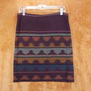 PERUVIAN CONNECTION Skirt Womens XS Burgundy Pull On Straight Knit Aztec Cotton